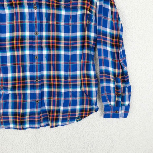 Super Dry Shirt Womens 12 Blue Red Plaid Button Up Long Sleeve Colorful - Picture 3 of 10